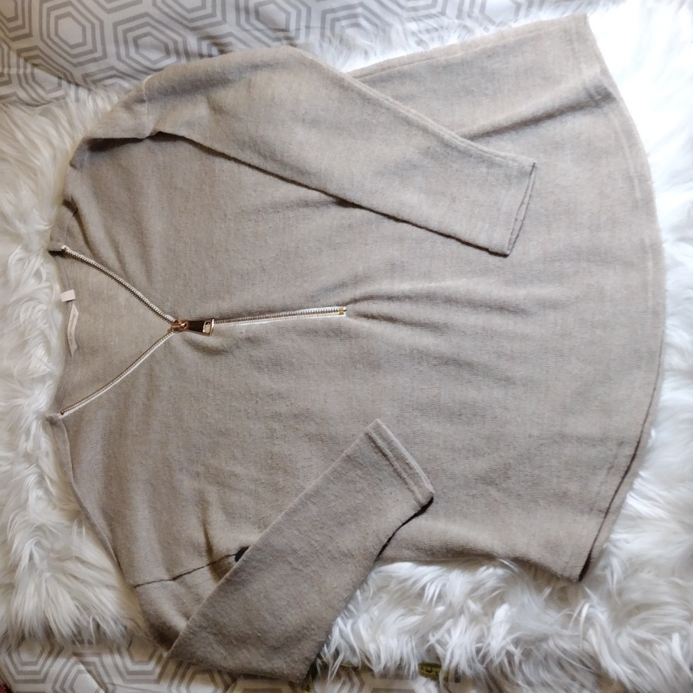 Soft Surroundings knit pullover sweater 1/2 zip tan sz L